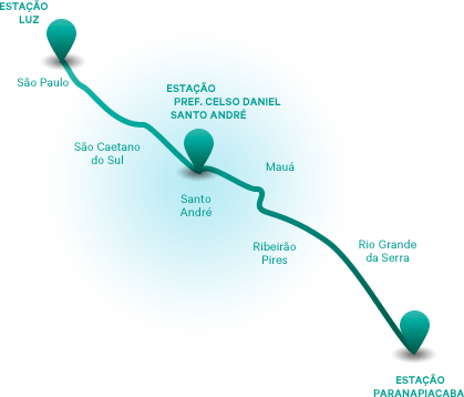 Imagem do mapa do trajeto da Estação da Luz atá a estação Paranabiacaba